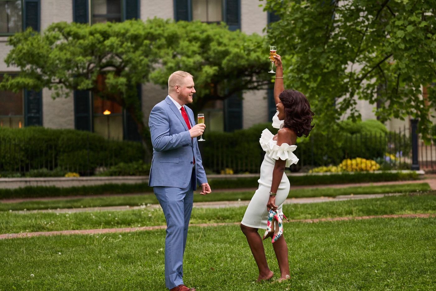 Couple celebrating with a champagne toast