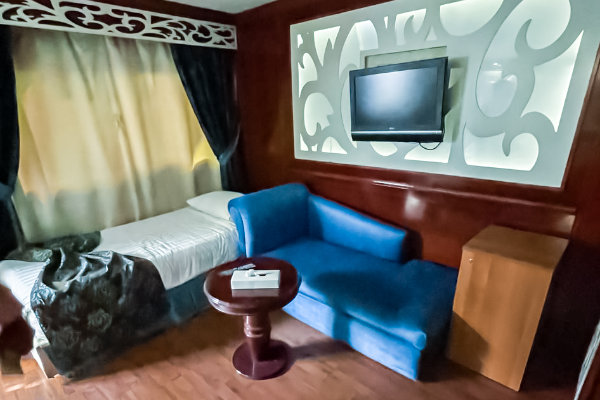 Seating area inside a cabin on board
