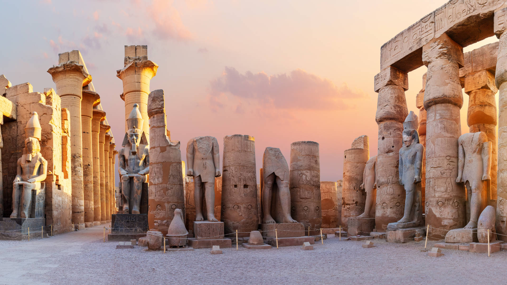 Sunlit temple columns in the Nile Valley