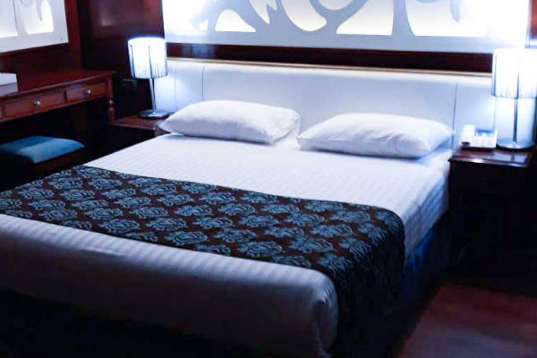 Double cabin with a river view on board